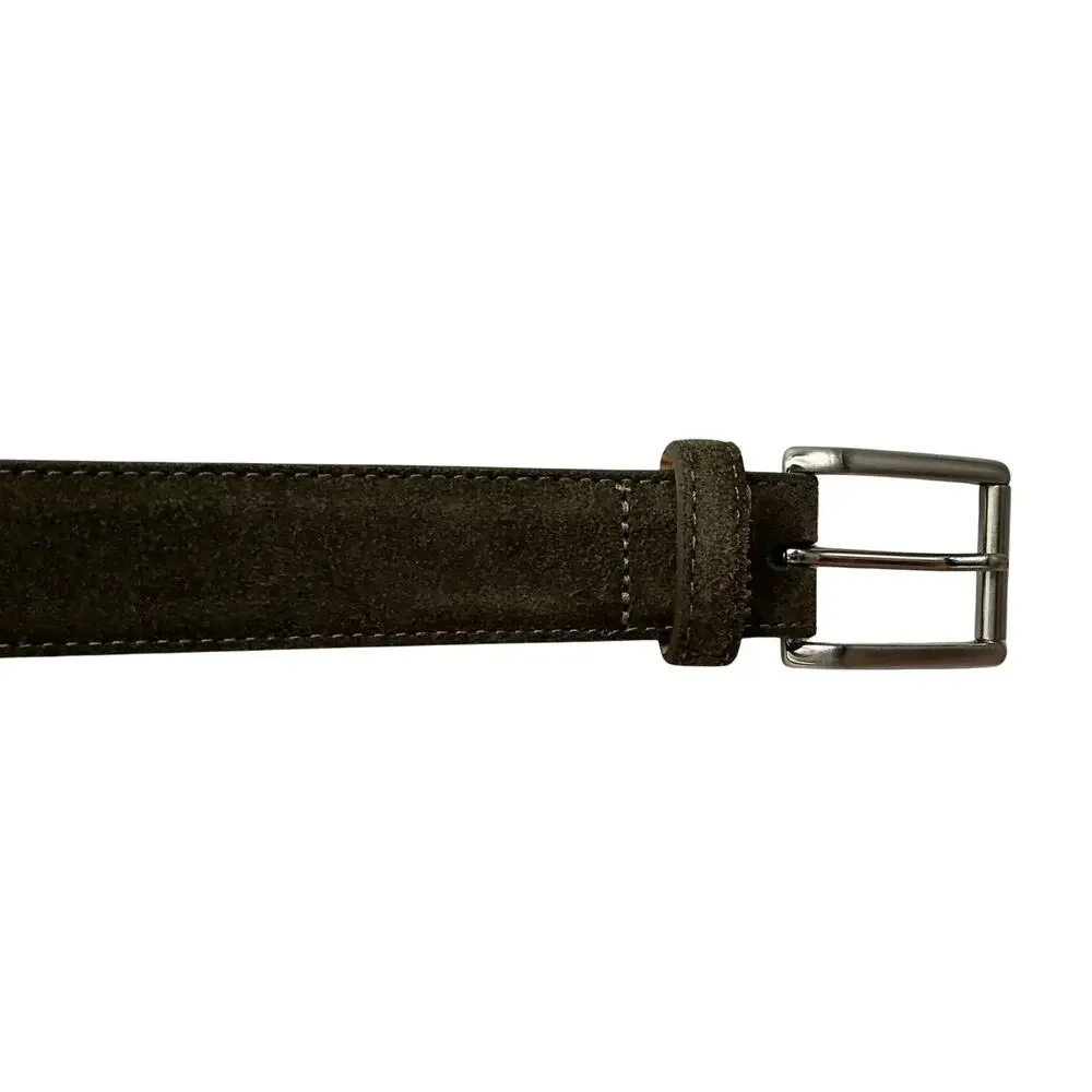 Peter Millar Excursionist Olive Green Velvety Suede Polished Silver Belt Size 32